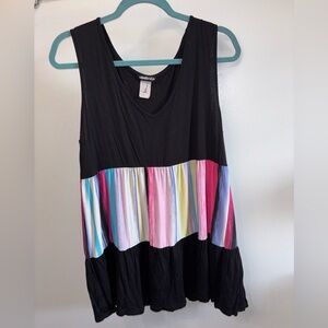 HEIMISH USA Black Tank with Multicolor Vertical Stripe Band
